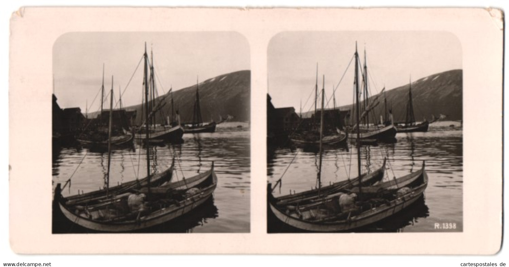 Stereo-Fotografie Unbekannter Fotograf, Ansicht Tromsö, Ankernde Segelboote Im Hafen  - Stereoscopic