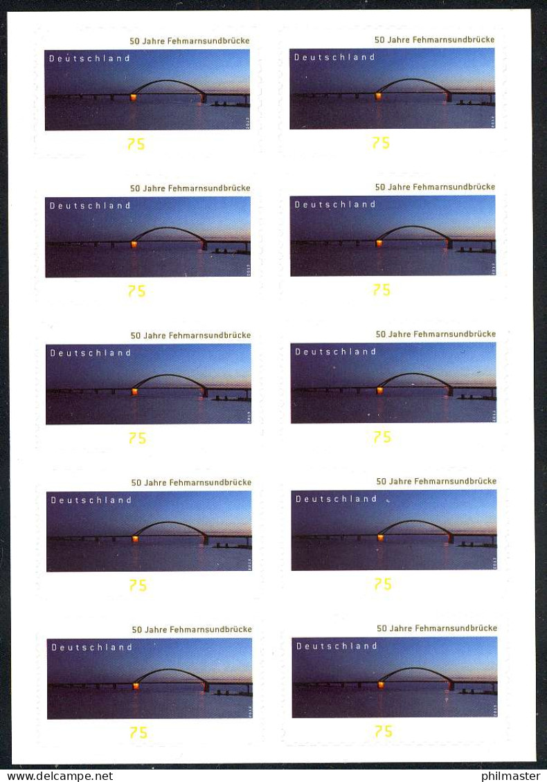 FB 29 Fehmarnsundbrücke, Folienblatt Mit 10 X 3003, ** - 2011-2020