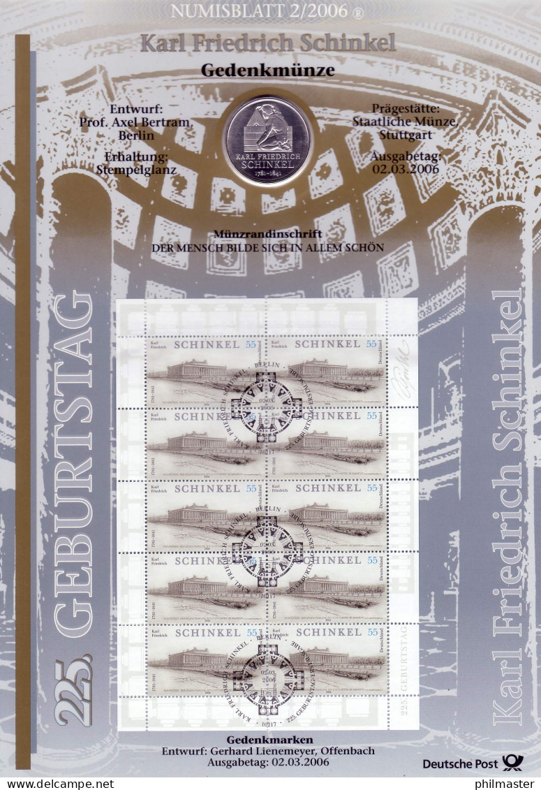2527 Baumeister Karl Friedrich Schinkel - Numisblatt 2/2006 - Coin Envelopes