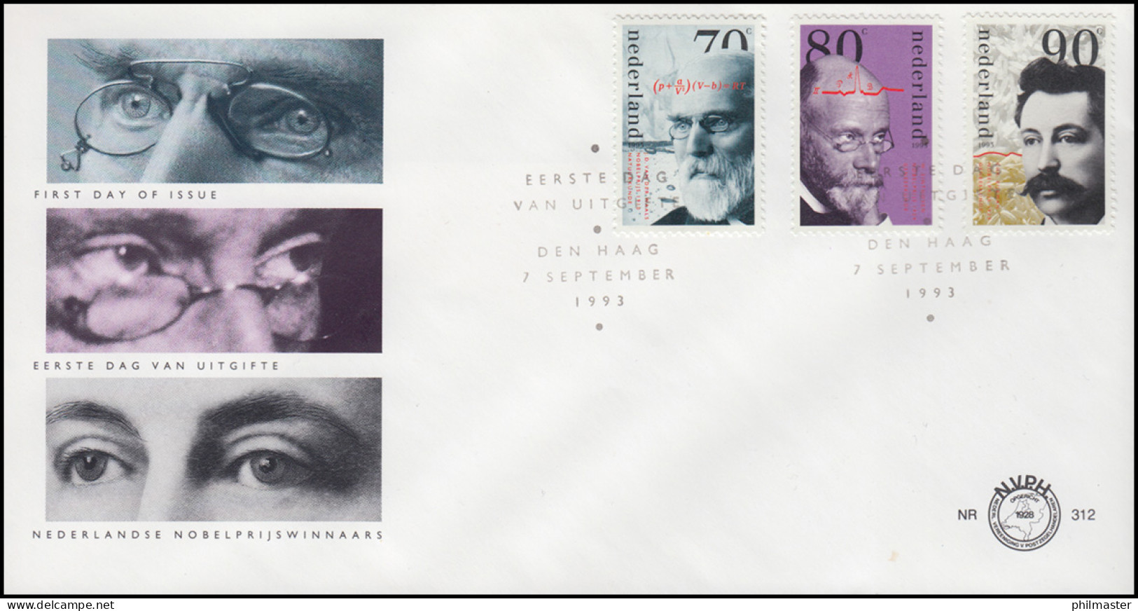 Niederlande Nobelpreisträger Van Der Waals, Einthoven, Eijkman, Schmuck-FDC 1993 - Nobelpreisträger