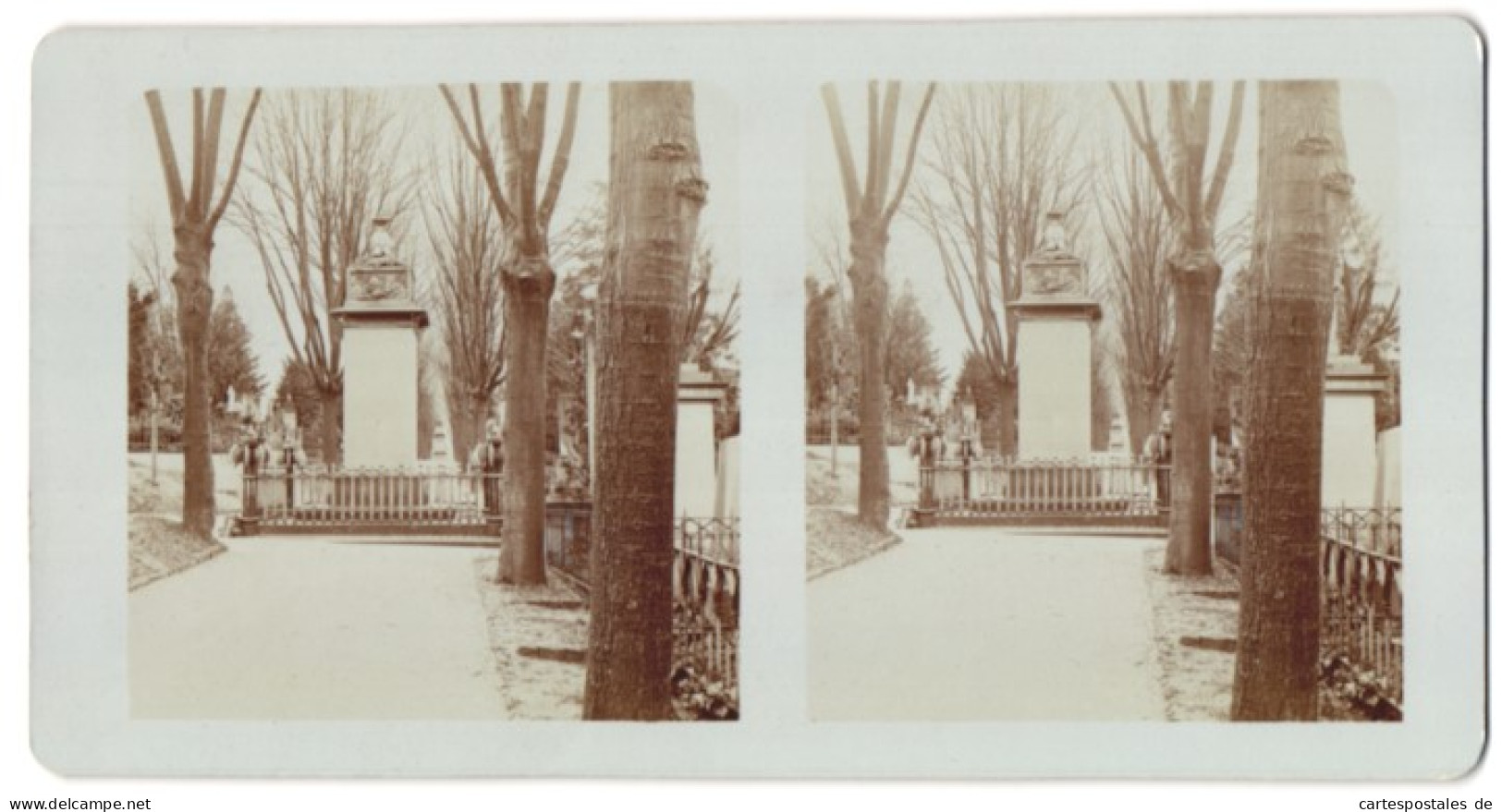 Stereo-Fotografie Unbekannter Fotograf, Ansicht Mainz, Mainzer Hauptfriedhof, Blick Auf Das Veteranendenkmal  - Stereoscopic