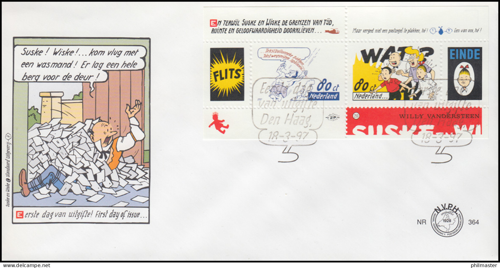 Niederlande Blockausgabe Comics Cartoons: Suske Und Wiske Auf Schmuck-FDC 1997 - Stripsverhalen