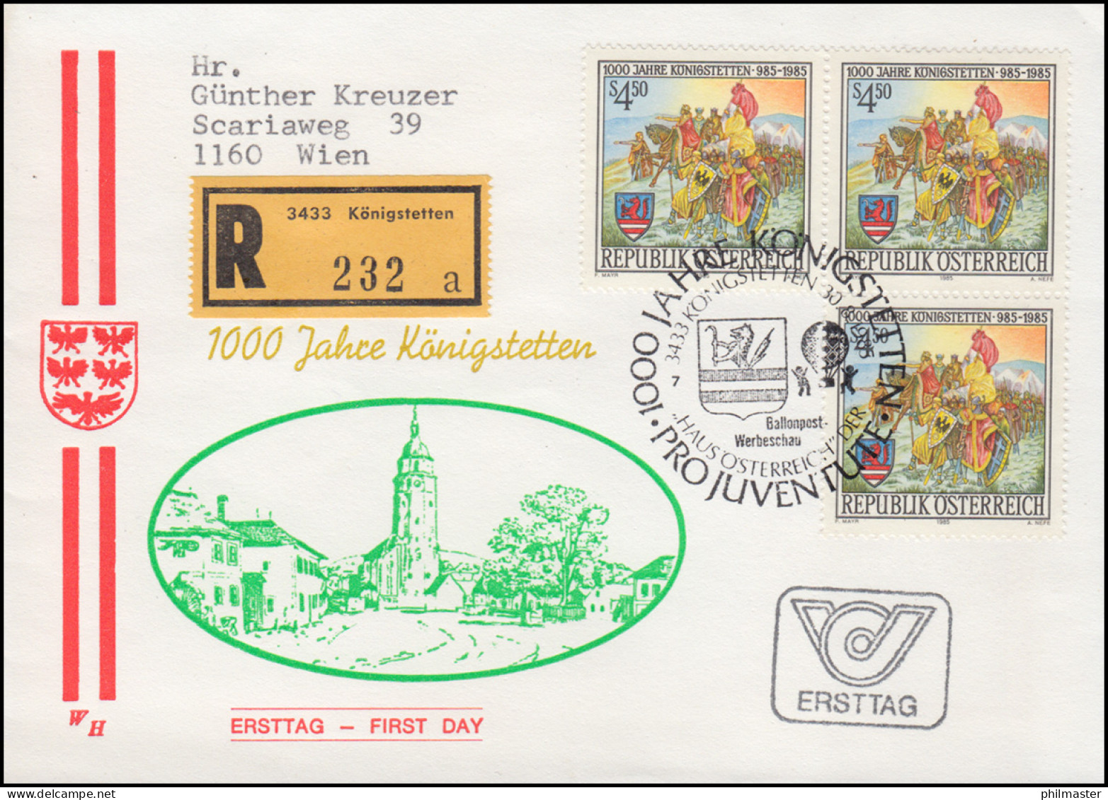 Österreich 1000 Jahre Königstetten Auf Schmuck-R-FDC Ballonpost-Werbeschau 1985 - Lettres & Documents