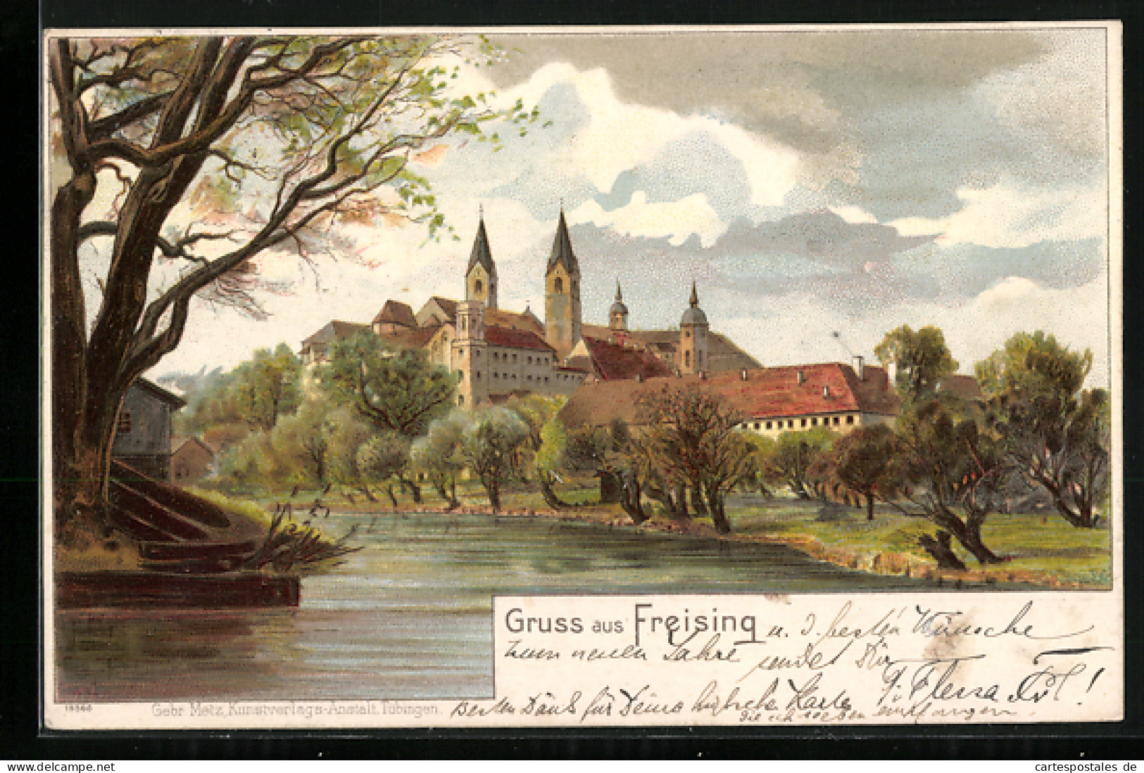Lithographie Freising, Teilansicht Mit Blick Auf Kirchen  - Freising