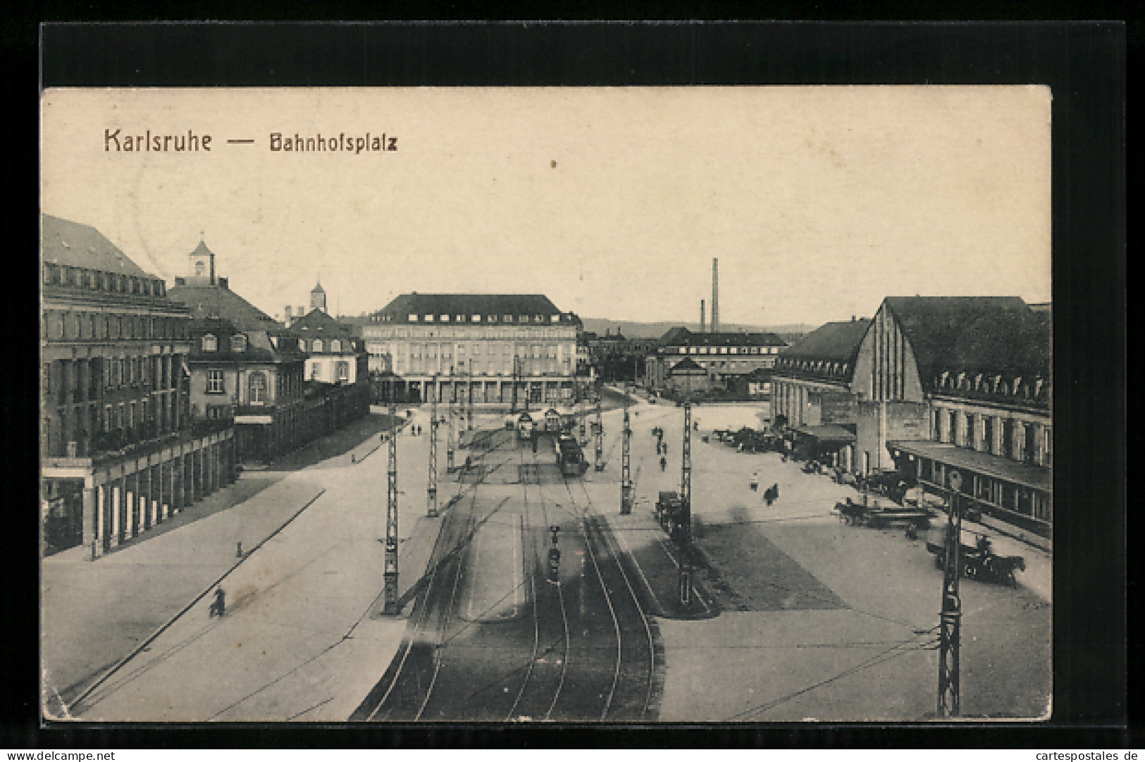 AK Karlsruhe, Bahnhofsplatz Aus Der Vogelschau  - Karlsruhe