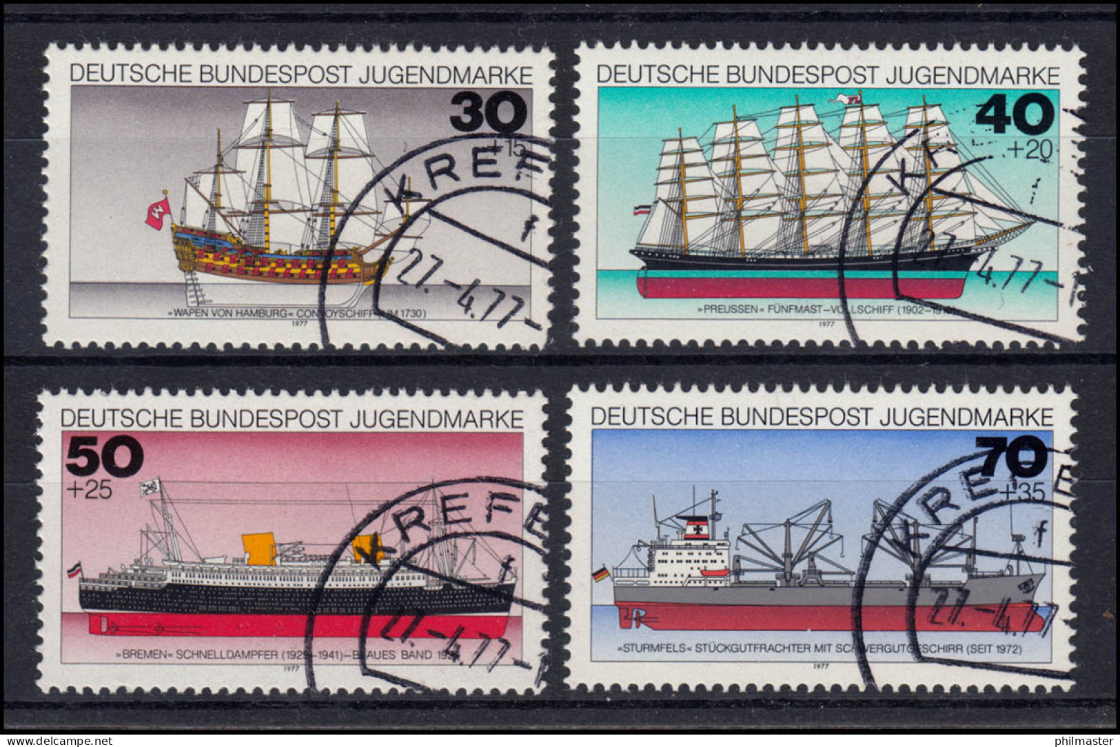 929-932 Jugend Deutsche Schiffe 1977: Satz Rundstempel KREFELD 27.4.77 - Used Stamps