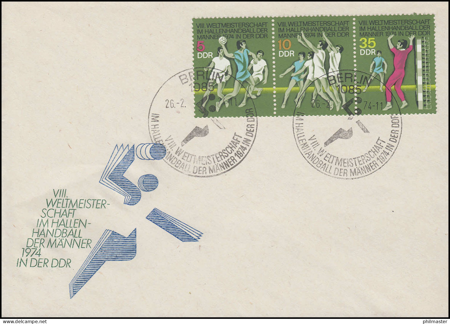 1928-1930 Handball-WM Der Männer 1974: Zusammendruck Auf Schmuck-FDC ESSt Berlin - Se-Tenant