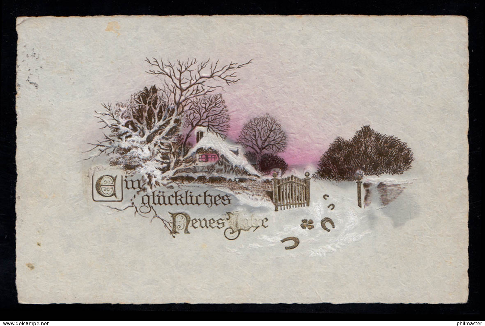 Neujahr - Gehöft Im Schnee, Hufeisen, Kleeblatt BERLIN-CHARLOTTENBURG 1.1.28 - New Year