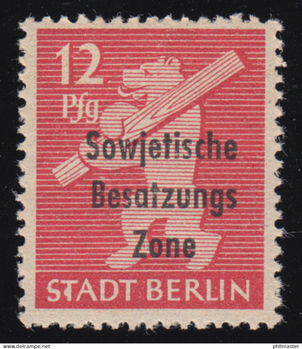 SBZ 204A Wa Z Berliner Bär 12 Pf Mit Aufdruck, Rot, ** - Mint