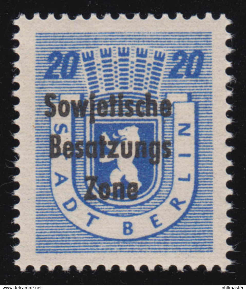 SBZ 205A Wb Z Berliner Bär 20 Pf Mit Aufdruck, Blau, ** - Mint