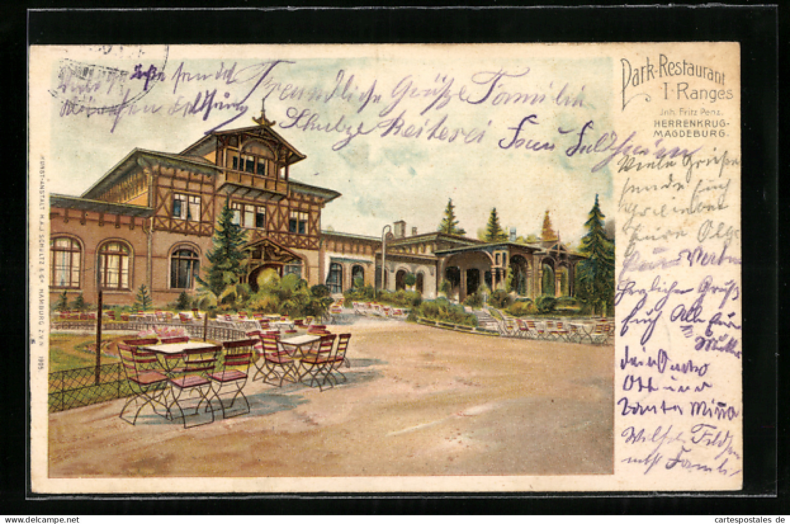 Lithographie Herrenkrug, Park-Restaurant Mit Terrasse  - Andere & Zonder Classificatie