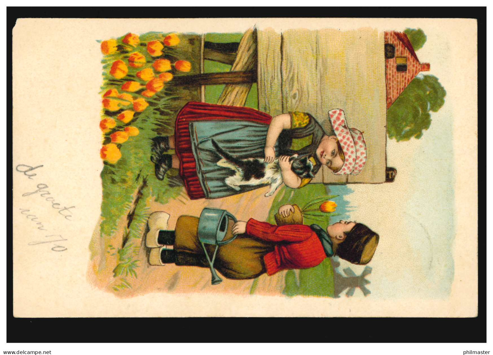 Tiere-AK Kinder In Tracht Mit Tulpen Und Katze, 'sHERTOGENBOSCH 1904 - Trachten