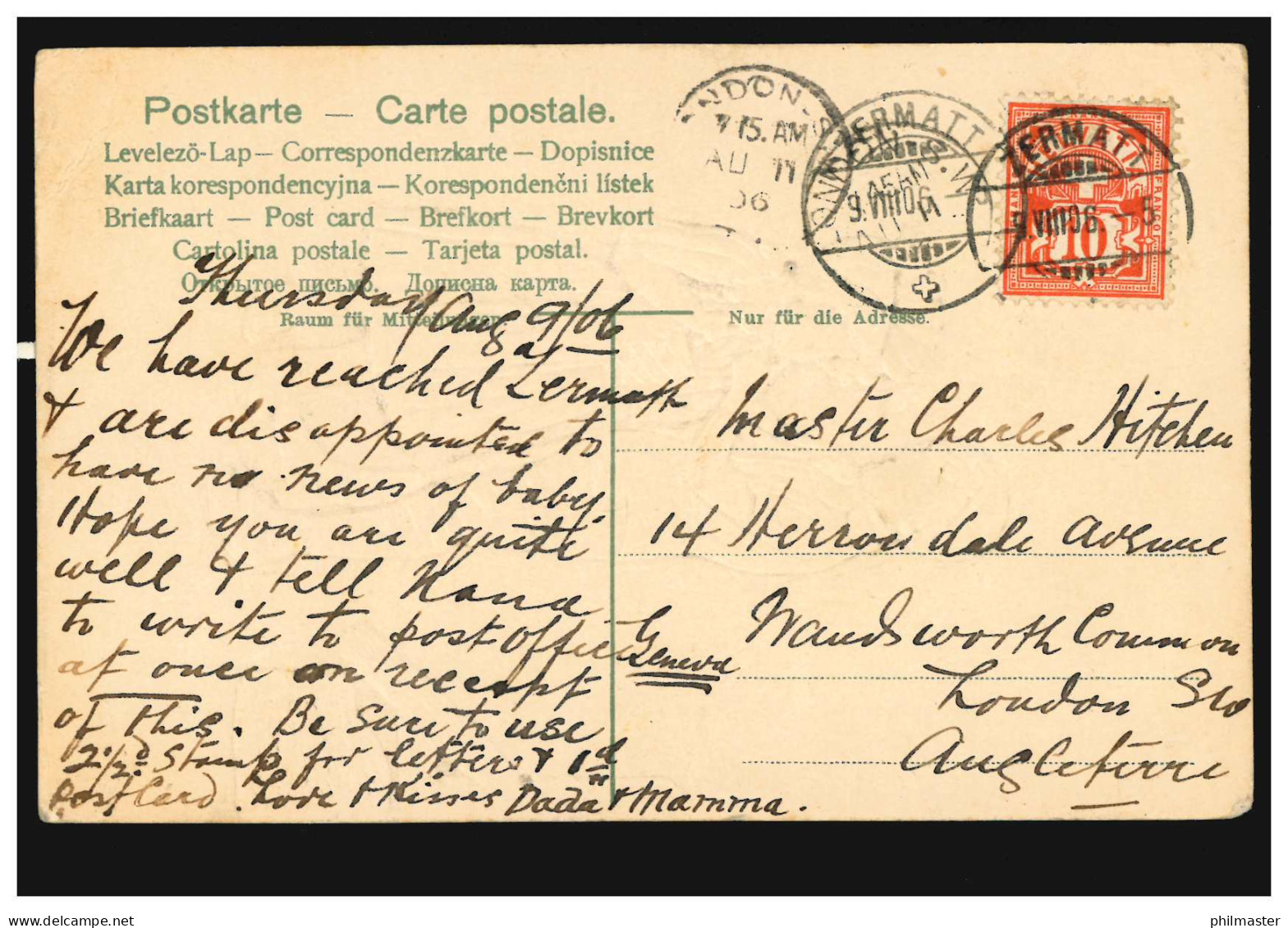 Prägekarte Mädchen Und Junge In Berner Tracht, ZERMATT 9.8.1906 - Trachten