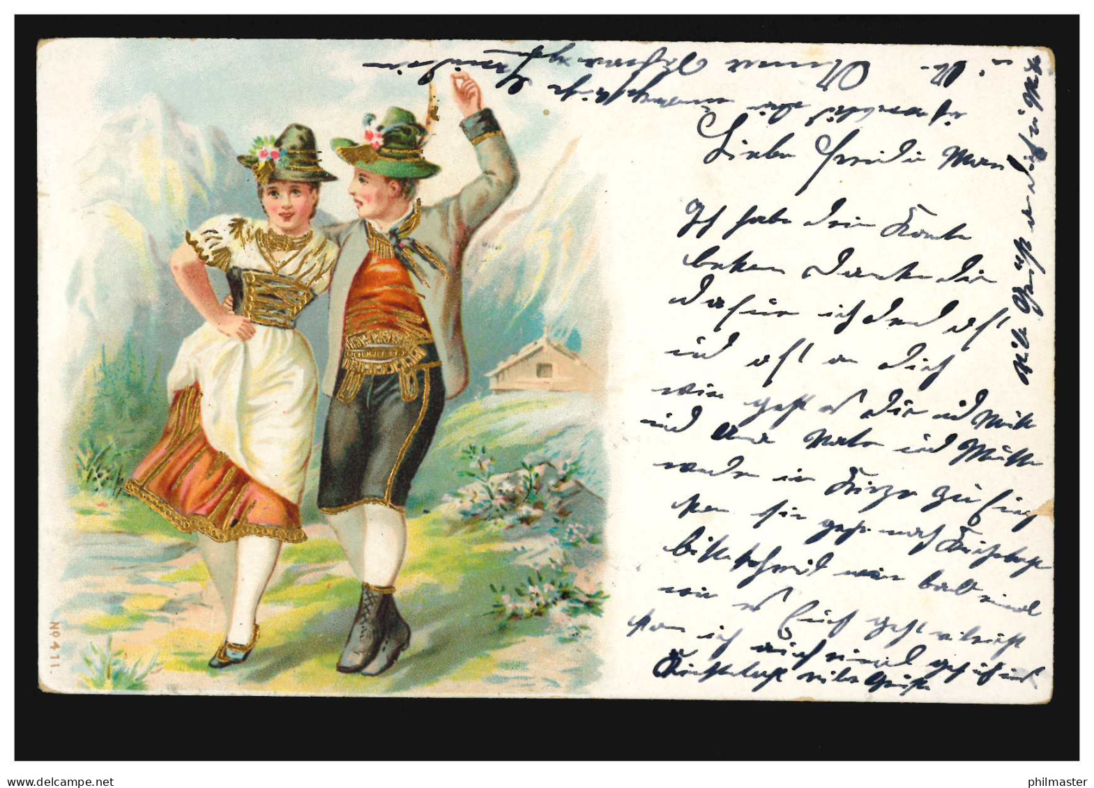 Prägekarte Paar In Österreich - Tracht Vor Alpenkulisse, Gelaufen 15.7.1903 - Costumes