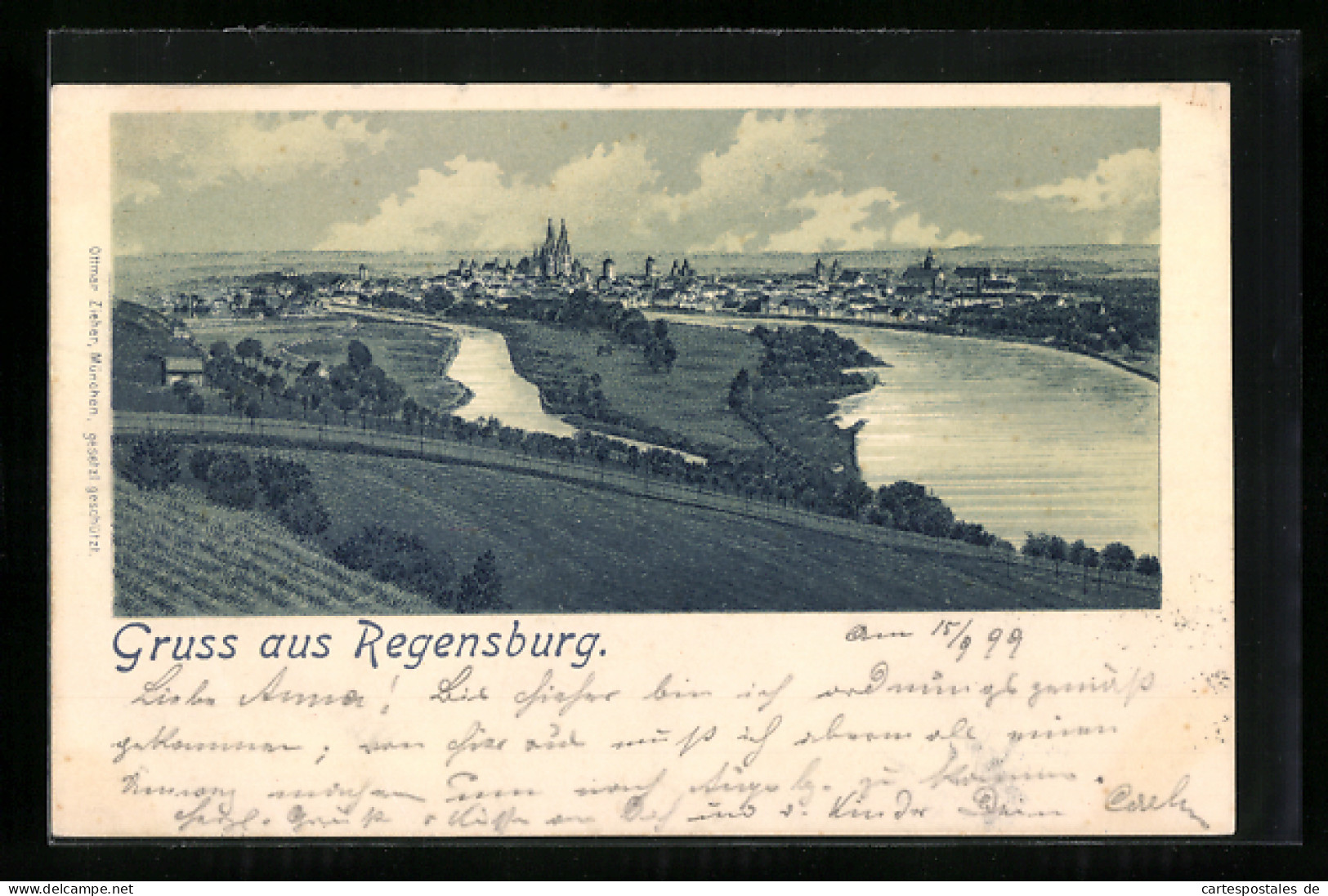 Lithographie Regensburg, Panorama  - Regensburg