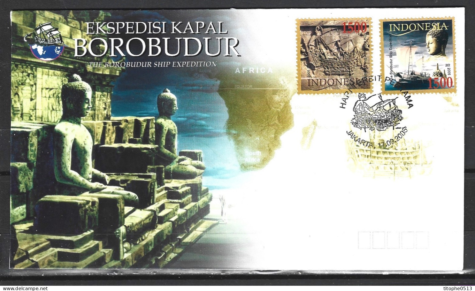 INDONESIE. N°2157-8 De 2005 Sur Enveloppe 1er Jour. Borobudur. - Budismo