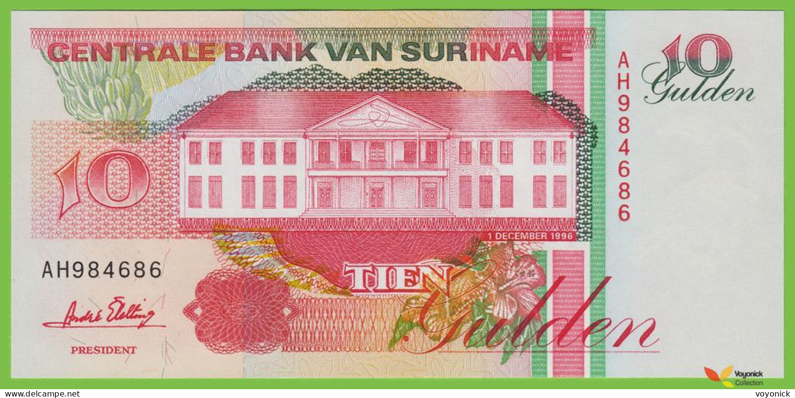 Voyo SURINAM 10 Gulden 1996 P137b B523c AH UNC K - Suriname