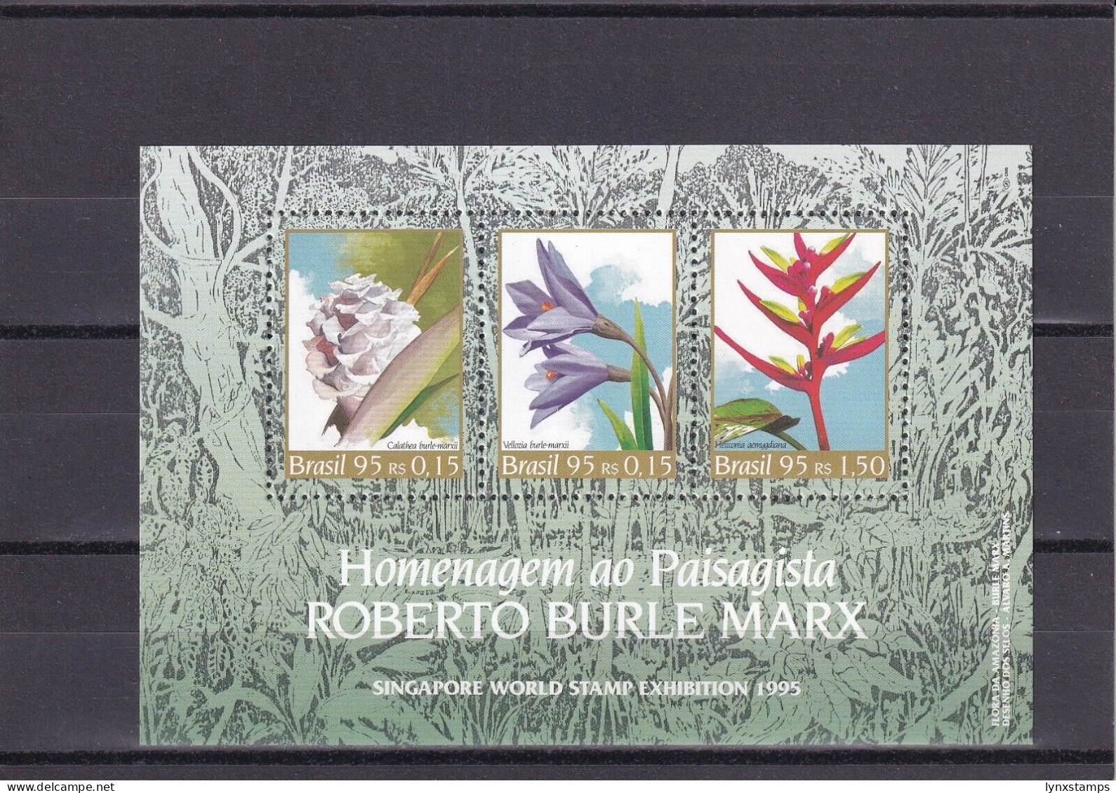 SA06 Brazil 1995 Int Stamp Exhibition Singapore '95-Flowers Minisheet Imperf - Ungebraucht