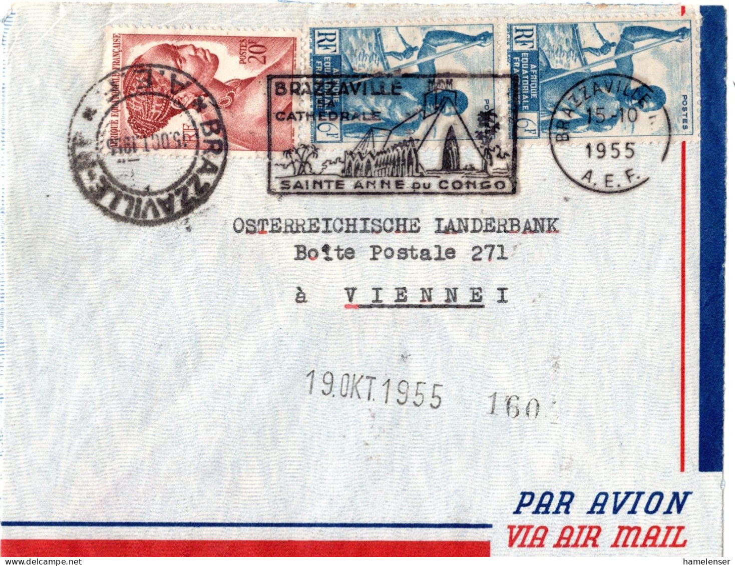 77481 - Frz. Äquatorialafrika - 1955 - 20F Haartracht MiF A LpBf (dreiseit Geoeffn) BRAZZAVILLE - ... -> Österreich - Briefe U. Dokumente