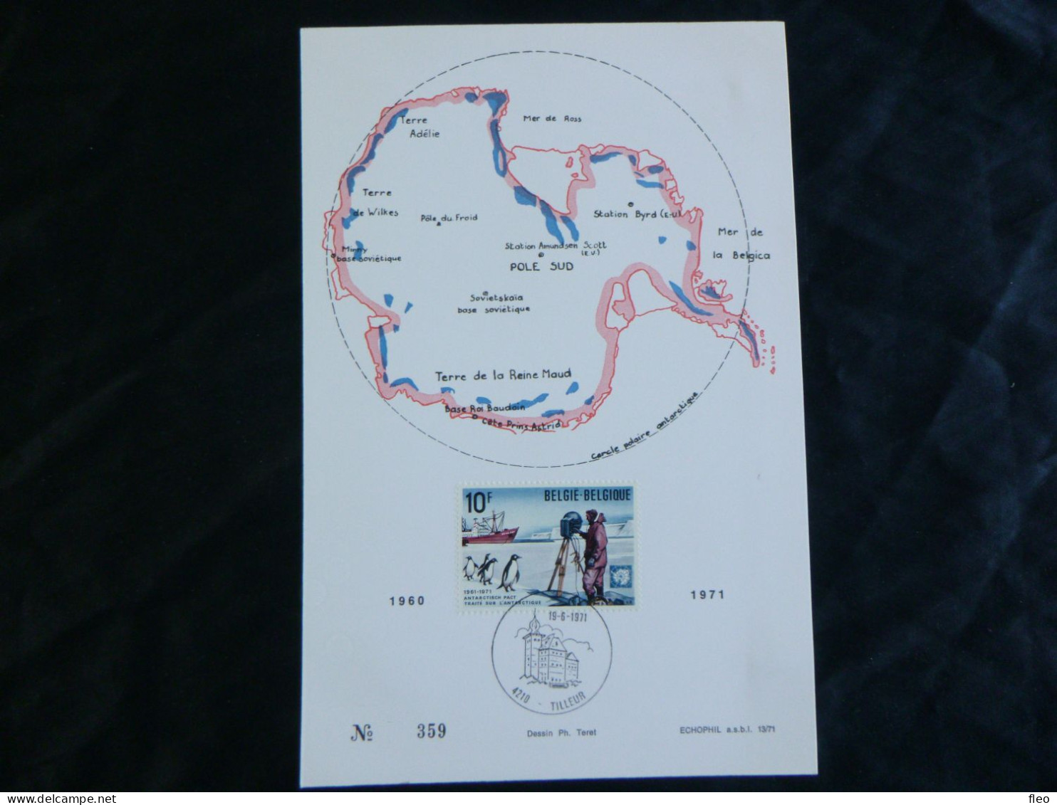 1971 1589 HK/Card Souvenir** (Echophil)  :  L'Antartique - 1971-1980