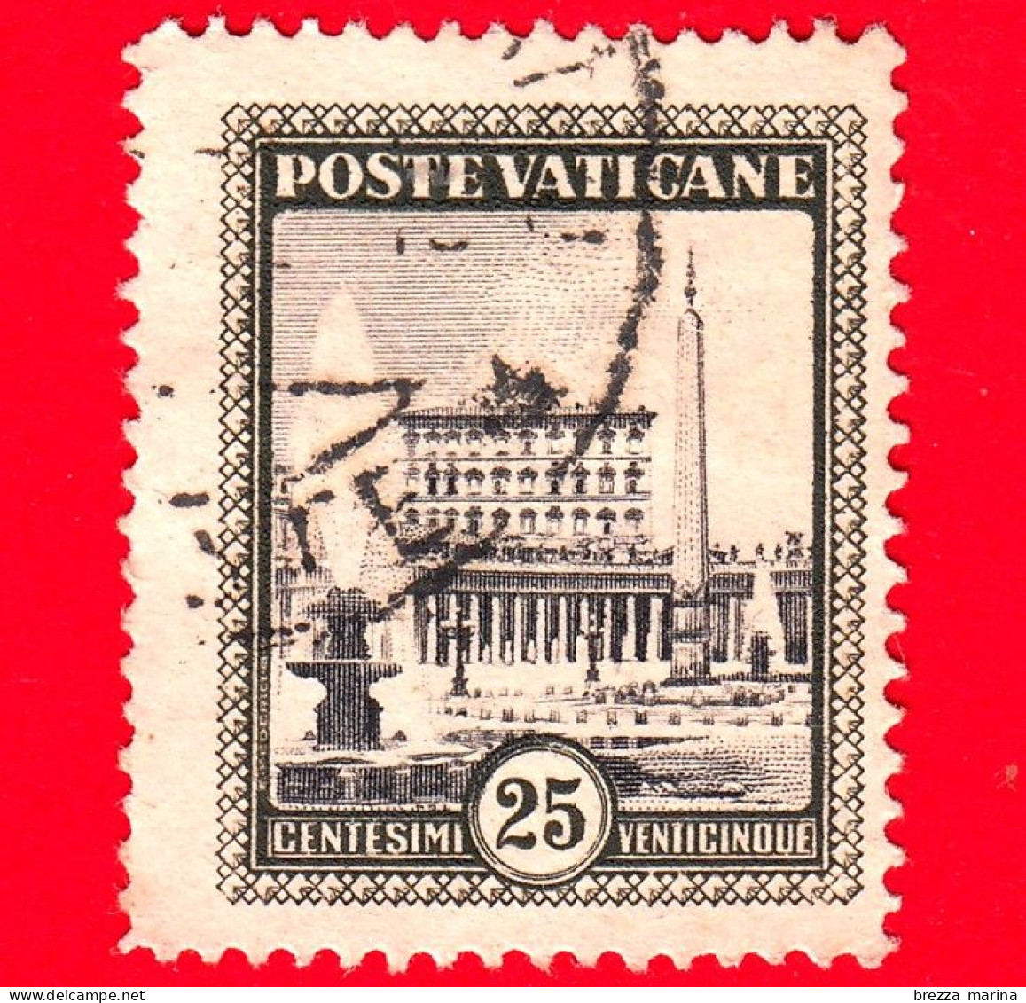 VATICANO - Usato - 1933 - Giardini E Medaglioni - Piazza San Pietro Con Il Palazzo Apostolico - 25 C. - Usati