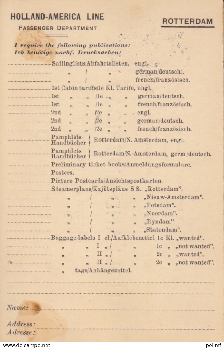 Entier Réponse Repiqué "Holland-America Line" 5c Rose Wilhelmine, Neuf - Material Postal