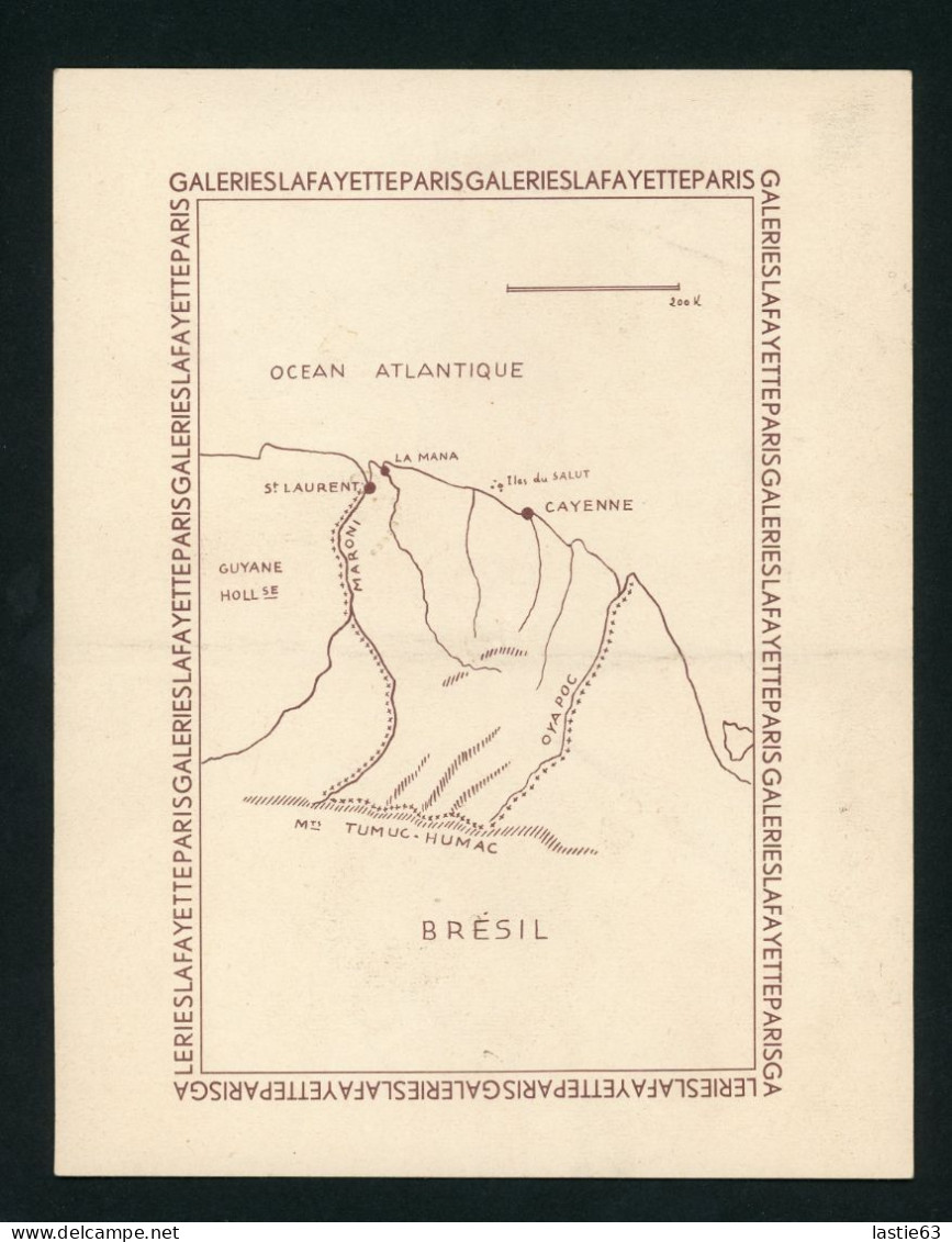 Publicité Galeries Lafayette Paris Exposition Coloniale Vincennes 1931  Guyane Carte  Noir Danse Illustration Silvestre - Otros & Sin Clasificación