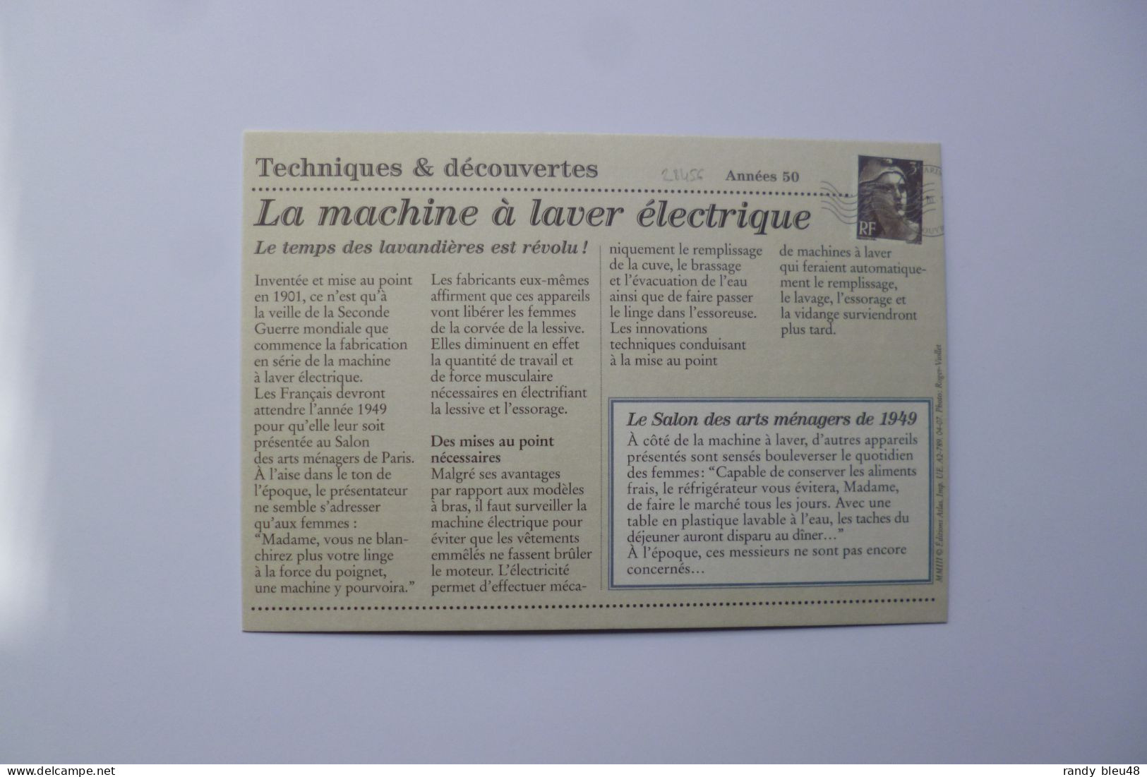 Machine à Laver électrique  -  Essorage Du Linge  ( 1949 )   -  éditions ATLAS - Souvenir De...