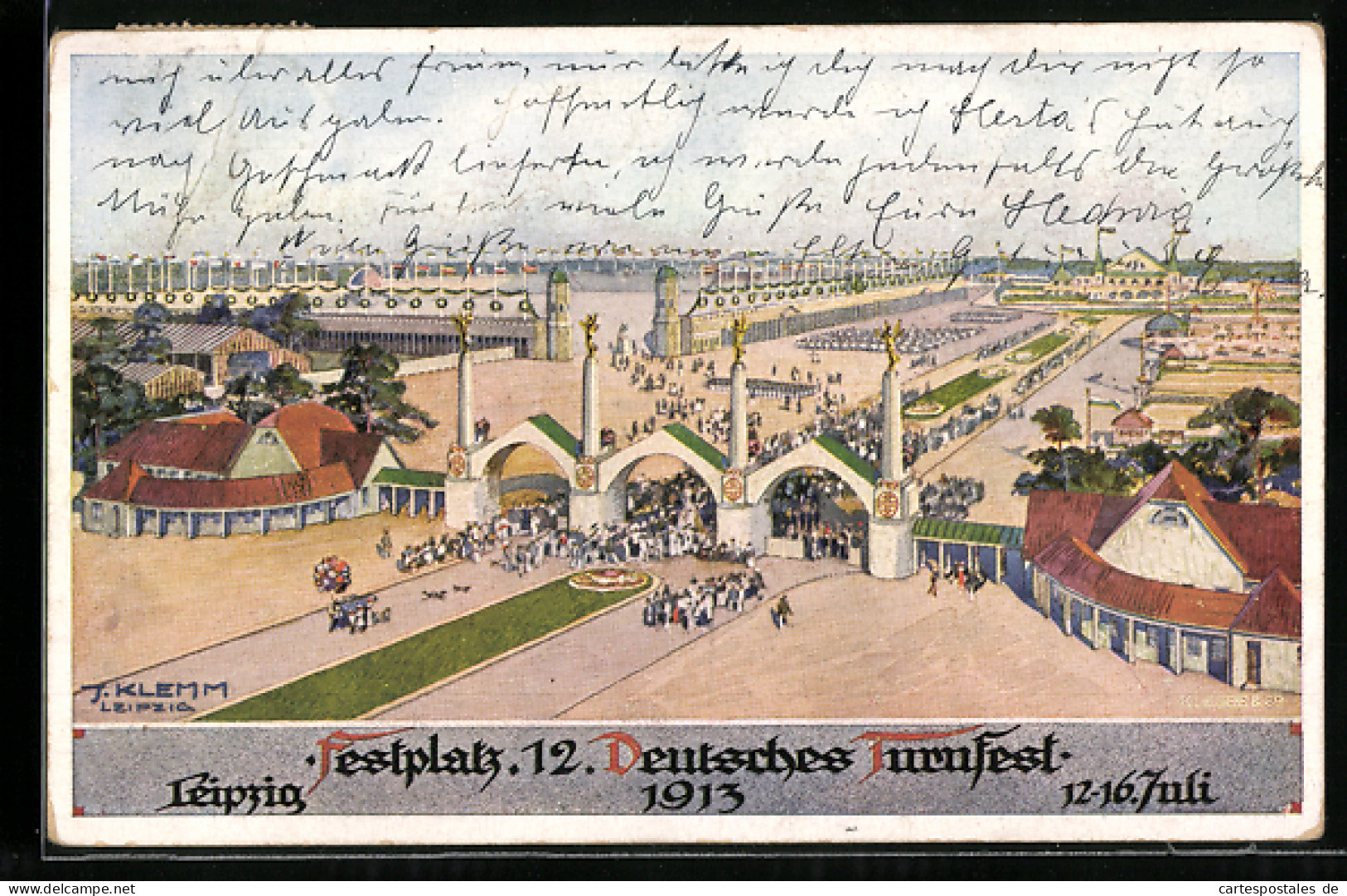 Künstler-AK Leipzig, 12. Deutsches Turnfest 1913, Der Festplatz Aus Der Vogelschau  - Other & Unclassified