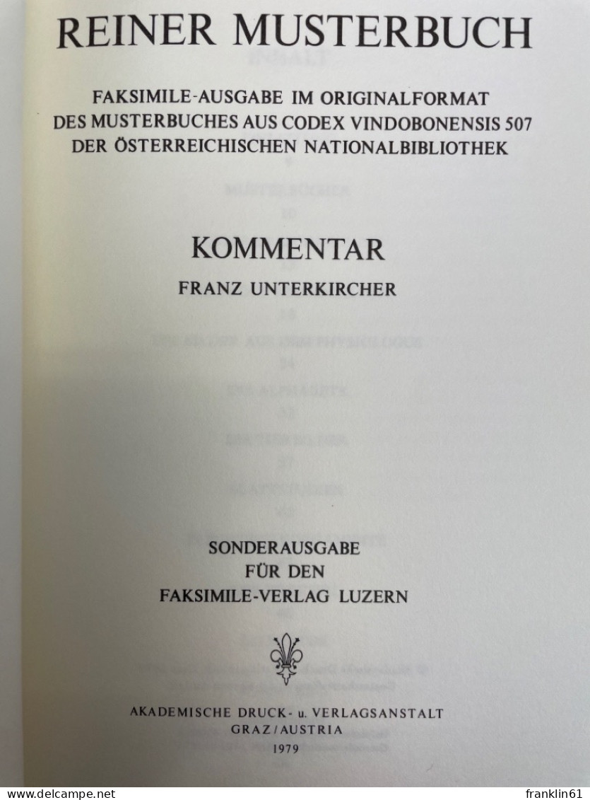 Reiner Musterbuch : Faksimile-Ausg. Im Originalformat Des Musterbuches Aus Codex Vindobonensis 507 Der Österr - Sonstige & Ohne Zuordnung
