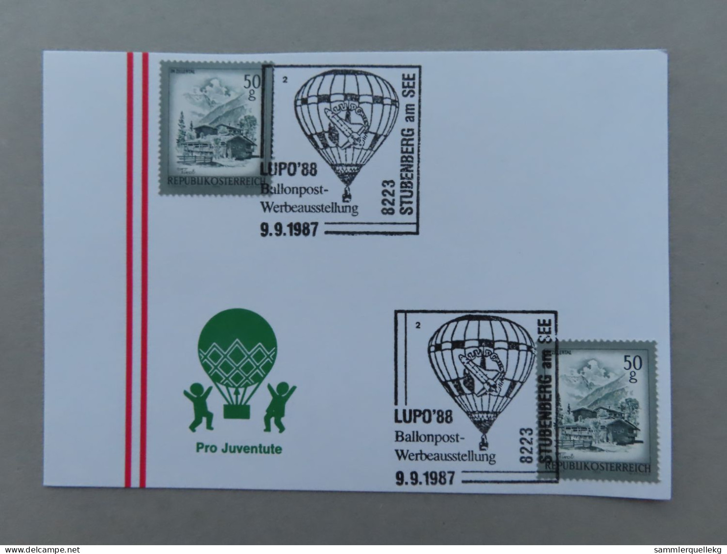 Österreich Pro Juventute - Mit Sonderstempel 9. 9. 1987 Stubenberg Am See, LUPO'88 Ballonpost Werbeausstellung (Nr.640) - Otros & Sin Clasificación