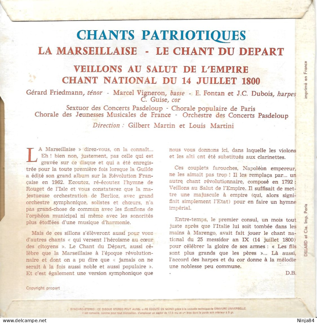 EP 45 RPM (7") Artistes Divers  "  Chants Patriotiques  " - Andere - Franstalig