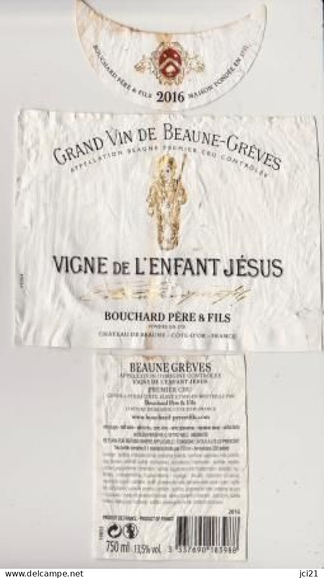 Etiquette, Contre étiquette Et Millésime " VIGNES DE L'ENFANT JESUS - Beaune Grêves 2016 "  Bouchard (2003)_ev644 - Bourgogne