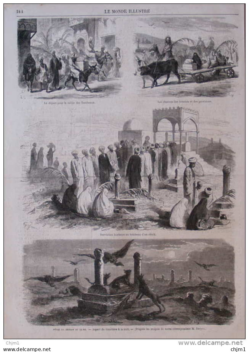 Fêtes Du Bairam Au Caire - Aspect Du Cimetière à La Nuit Derviches Hurleurs -  Page Original 1870 - Documents Historiques