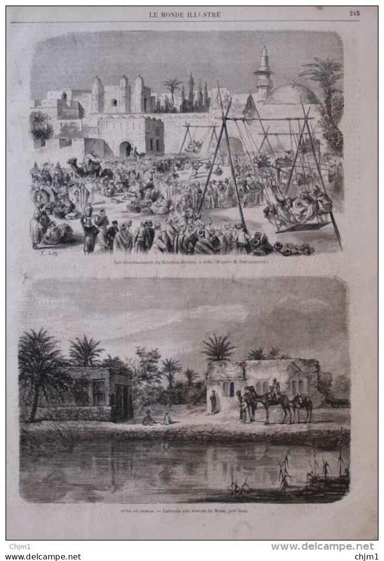 Fêtes Du Bairam Au Caire - Caravane Aux Sources De Moise, Près Suez -  Page Original 1870 - Documents Historiques