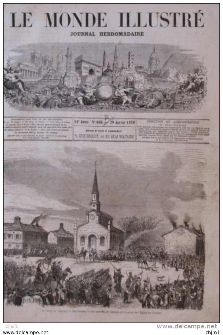 La Grève Du Creuzot - Les Troupes à Leur Arrivée, Se Forrment Sur La Place De L'Église Du Creuzot - Page Original 1870 - Documents Historiques