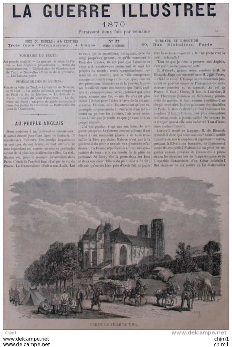 Vue De La Ville De Toul - Page Original - 1870 - Documents Historiques