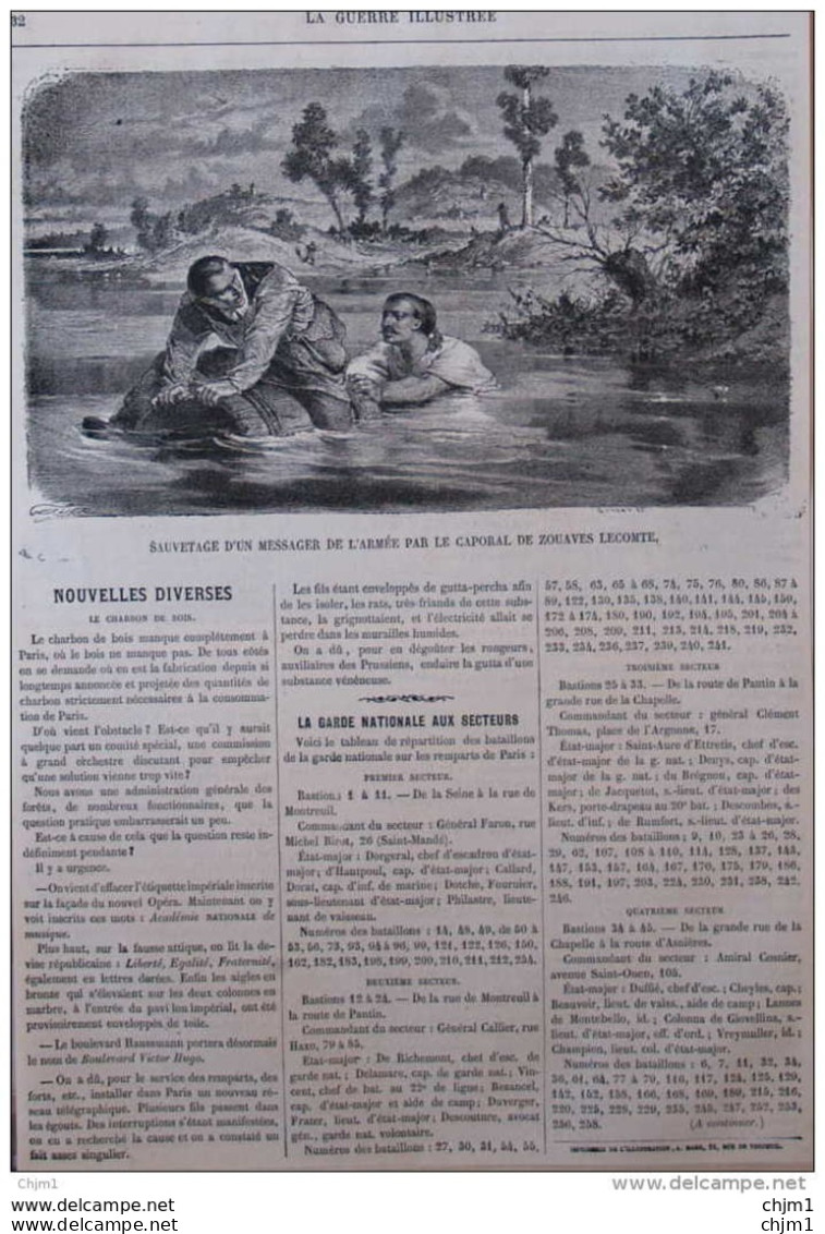 Sauvetage D'un Messager De L'armée Par Le Caporal De Zouaves Lecomte - Page Original - 1870 - Documents Historiques