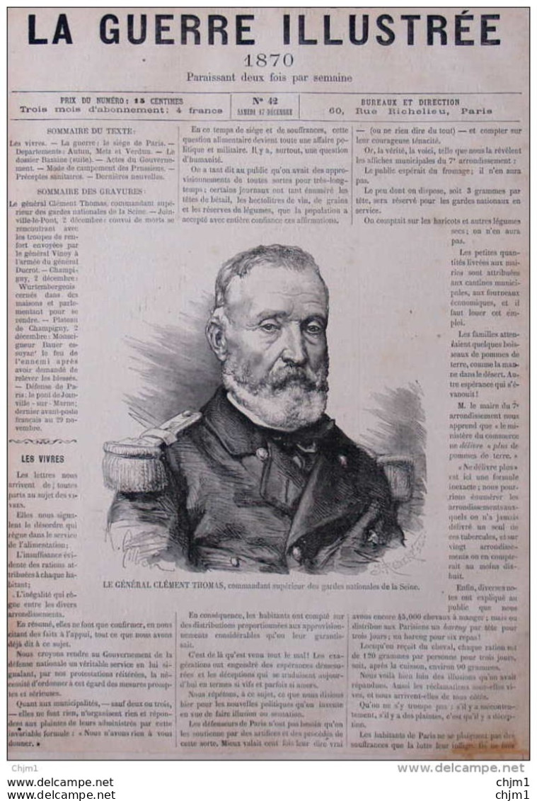 Le Général Clément Thomas, Commandant Supérieur Des Gardes Nationales De La Seine - Page Original - 1870 - Documents Historiques