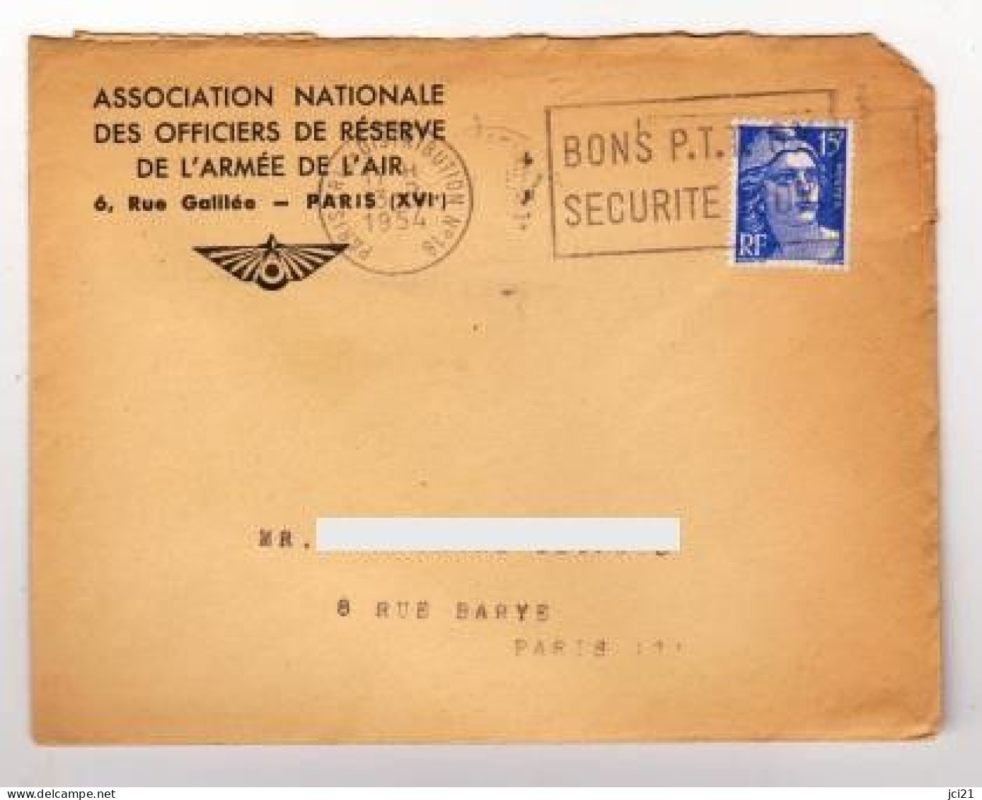 Enveloppe " Association Nationale Des Officiers De Réserve De L'Armée De L'Air - 1954 " (2589)_env65 - Luchtvaart