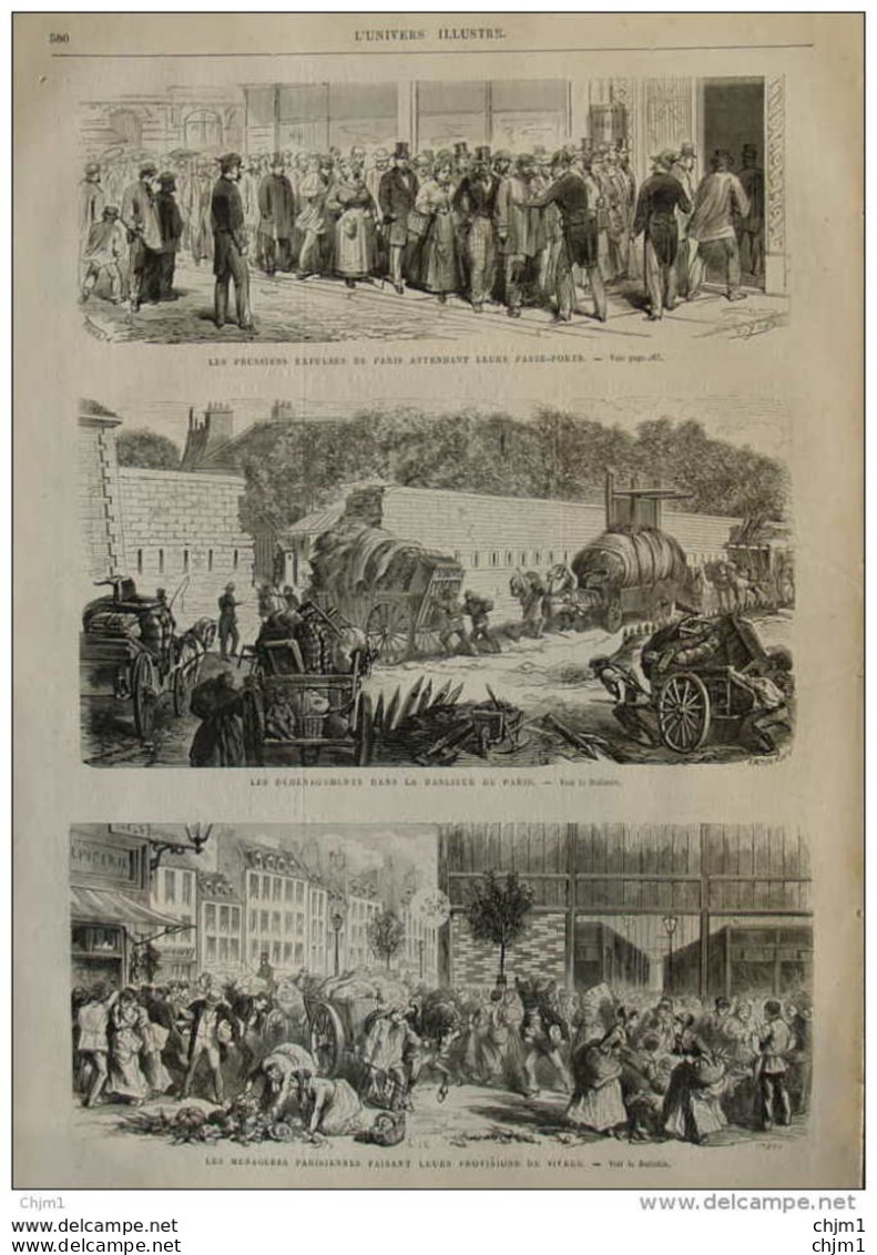 Les Déménagements Dans La Banlieu De Paris - Page Original 1870 - Historical Documents