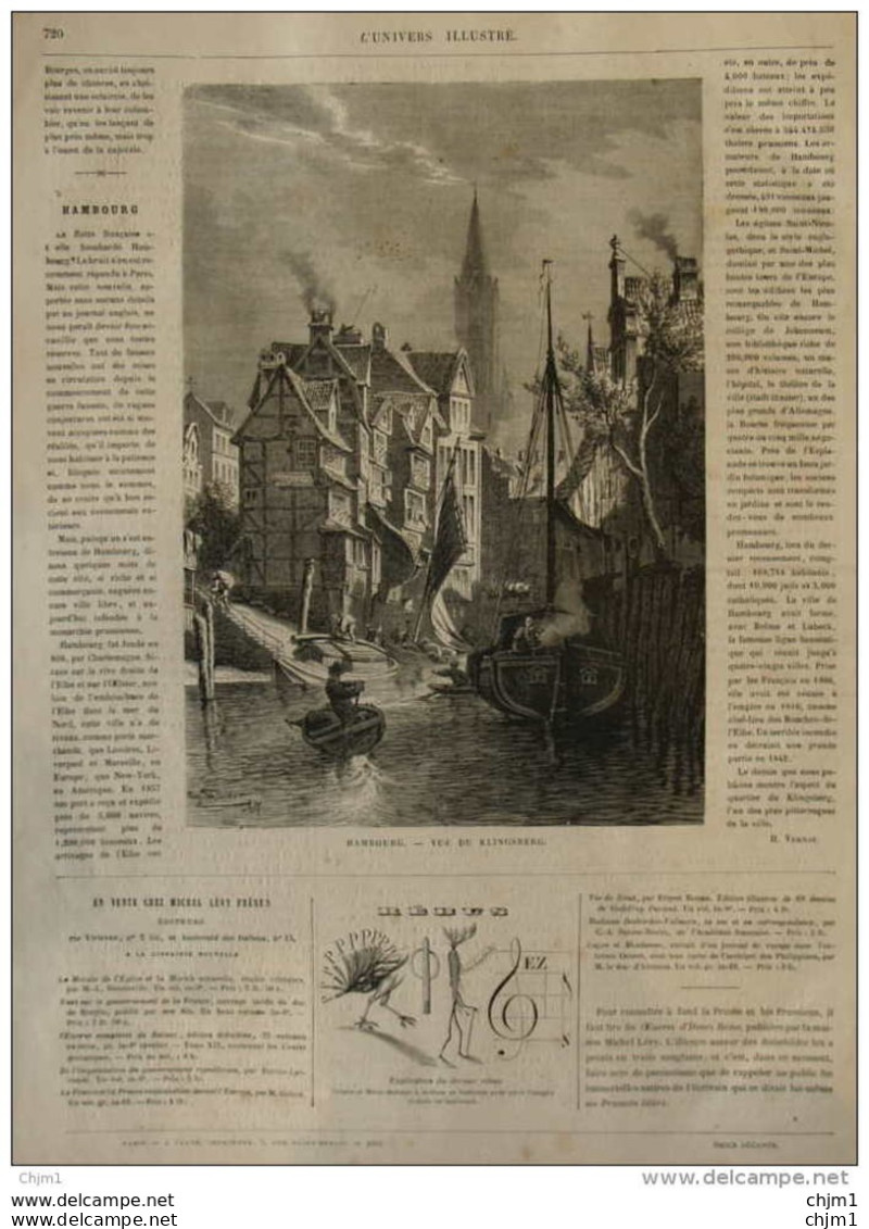 Hambourg, Vue Du Klingsberg - Hamburg - Page Original 1870 - Historical Documents