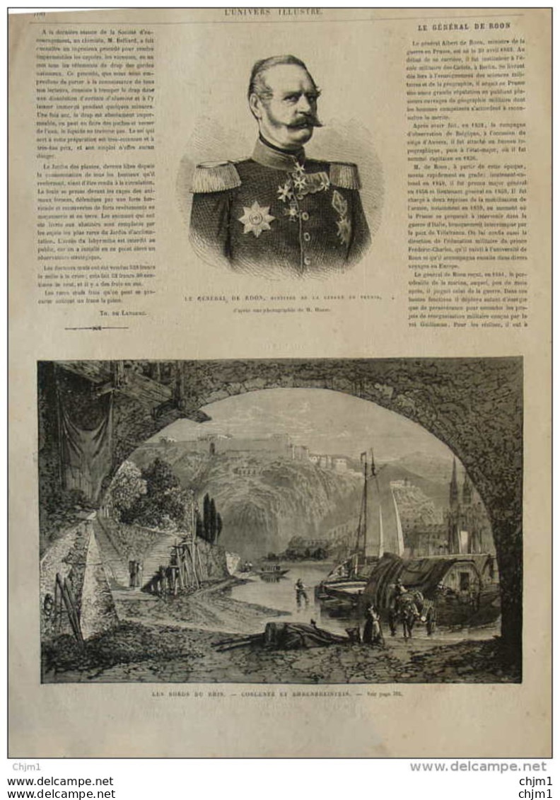 Le Général De Roon, Ministre De La Guerre En Prusse - Coblentz Et Ehrenbreistein - Page Original 1870 - Historical Documents