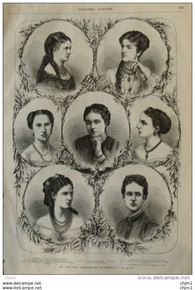 Les Princesses Héréditaires De L'Europe - S.A.R. Caroline De Wasa - S.A.R. Louise De Suède - Page Original 1870 - Historical Documents