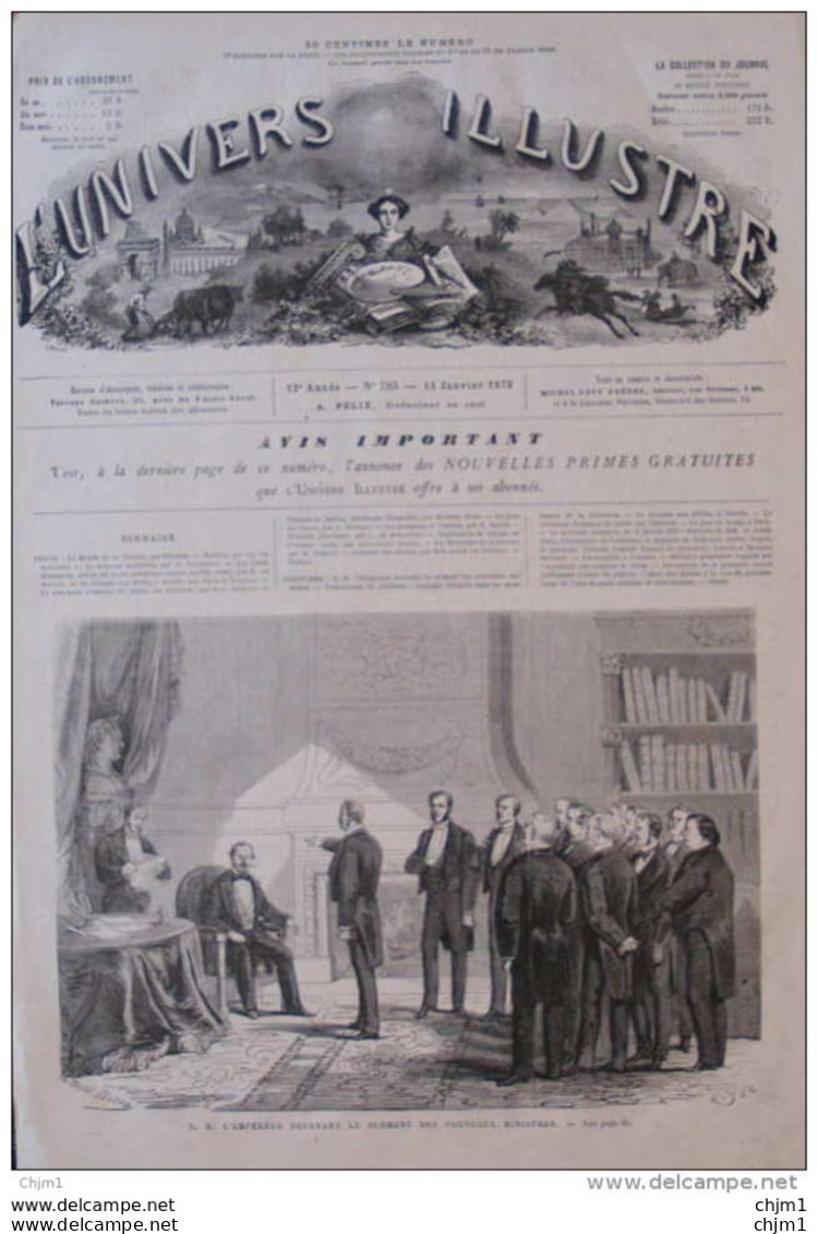 S. M. L'Empereur Recevant Le Serment Des Nouveaux Ministres  -  Page Original 1870 - Historical Documents