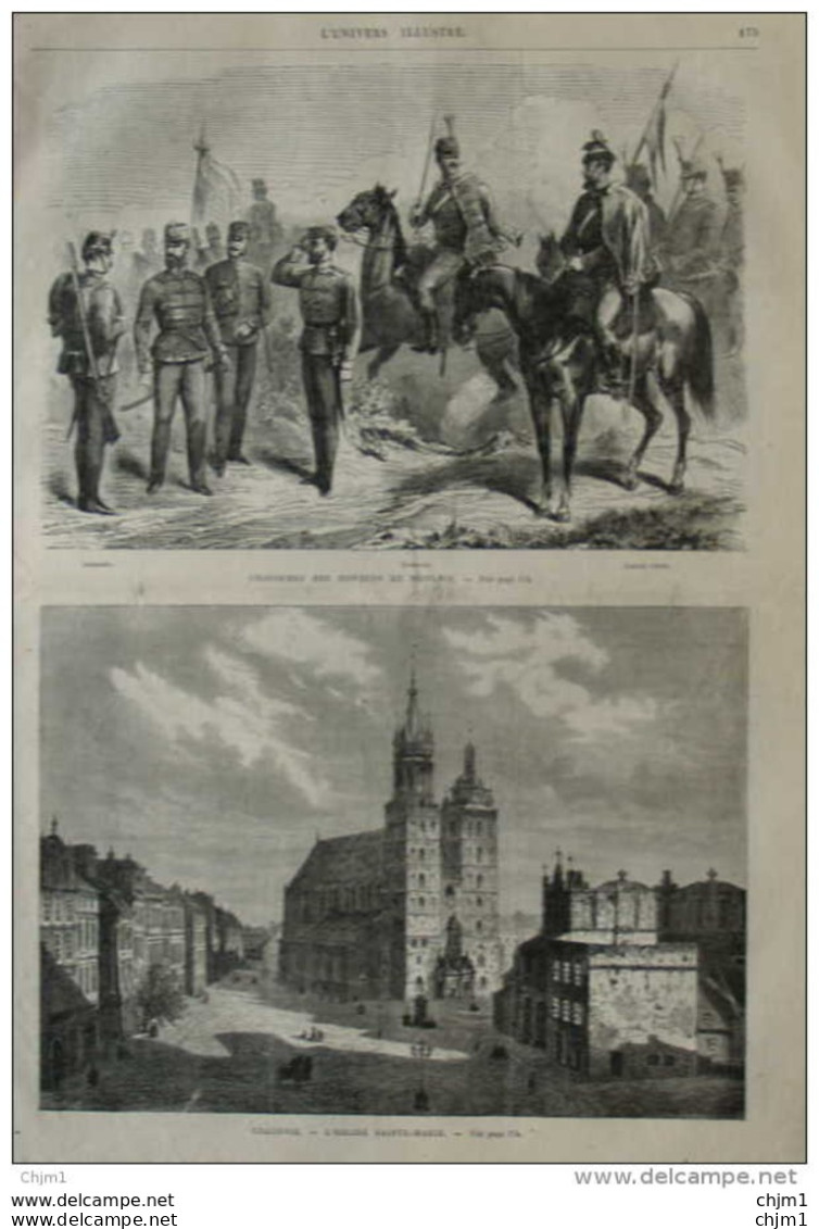 Cracovie, L'église Sainte-Marie - Uniformes Des Hinveds De Hongrie -  Page Original 1870 - Historical Documents
