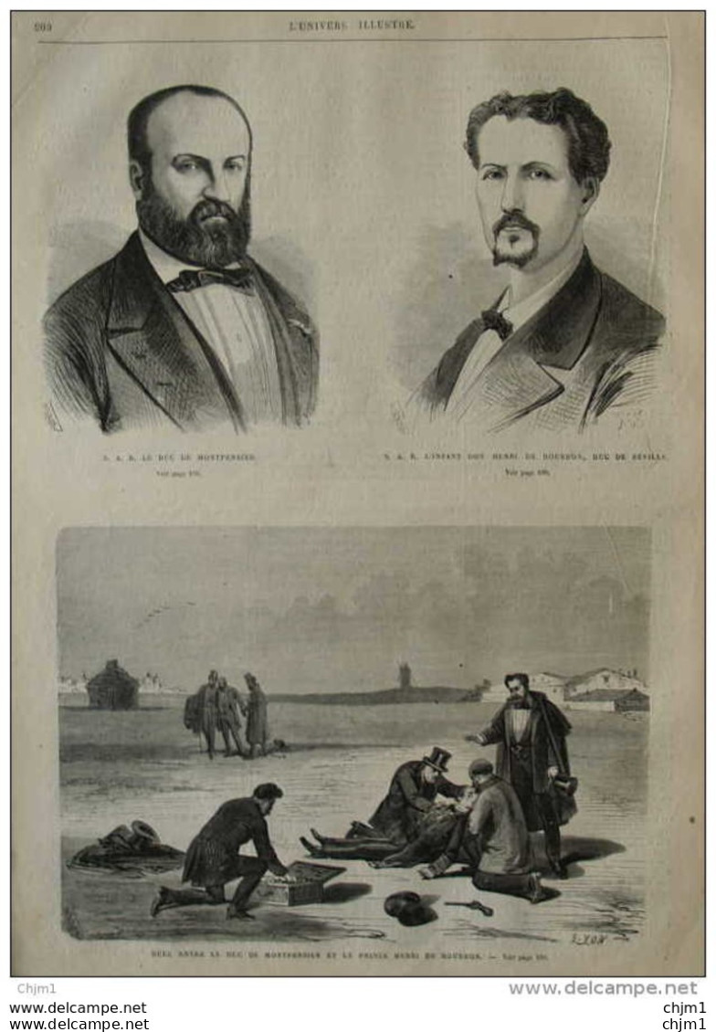 Duel Entre Le Duc De Montpensier Et Le Prince Henri De Bourbon, Duc De Seville -  Page Original 1870 - Historical Documents