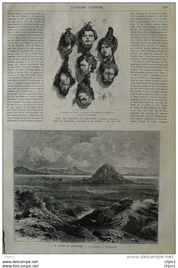 Le Drame De Marathon, Têtes Des Brigands De Marathon, Exposées à Athènes -  Page Original 1870 - Historical Documents