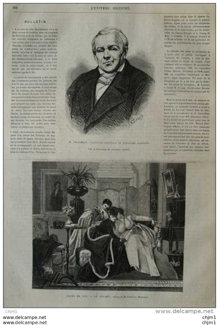 M. Villemain, Secrétaire Perpétuel De L'académie Francaise -  Page Original 1870 - Historical Documents