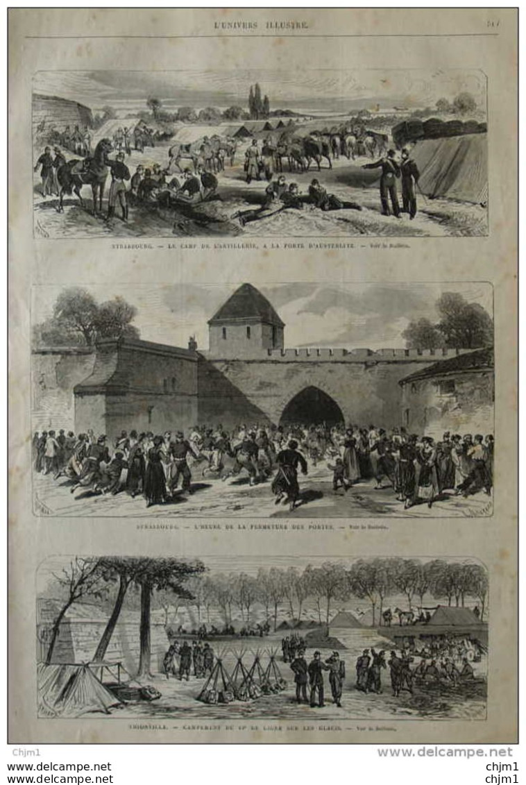 Strasbourg, L'heure De La Fermeture Des Portes - Thionville, Campement Du 43e -  Page Original 1870 - Historical Documents